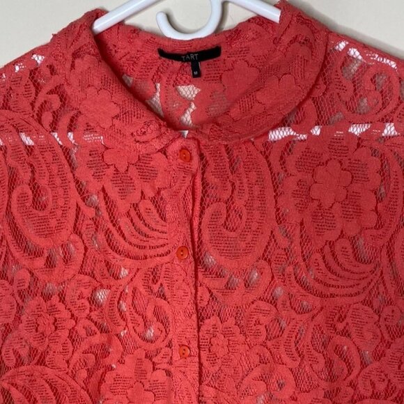 Tart M Coral Lace Button-Front Blouse Sheer Cap Sleeve Romantic Boho - Picture 5 of 7